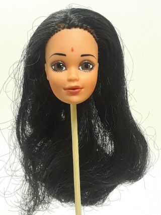 Vintage Indian Barbie Doll Head Only Black Hair Red Dot India