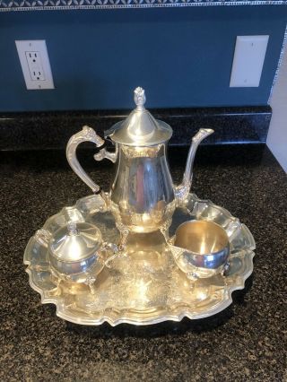 Silver Plated Tea Set With Tray With Tea Pot Cream Sugar And Tray