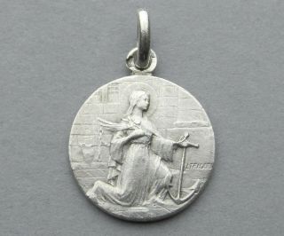 French,  Antique Religious Sterling Pendant.  Saint Philomena.  Medal By Tricard
