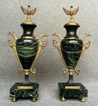 Antique Empire Style Vases Marble And Bronze Eagles France 19th Century