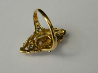 Antique - 18ct Gold/Diamond/Topaz Coat Of Arms Intaglio Marquise Ring - circa 1920 ' s 10
