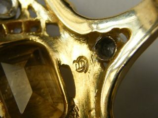 Antique - 18ct Gold/Diamond/Topaz Coat Of Arms Intaglio Marquise Ring - circa 1920 ' s 11