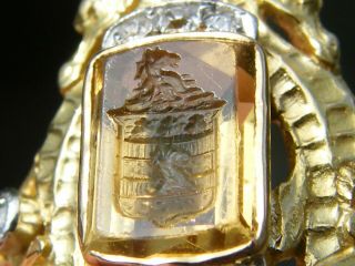 Antique - 18ct Gold/Diamond/Topaz Coat Of Arms Intaglio Marquise Ring - circa 1920 ' s 2