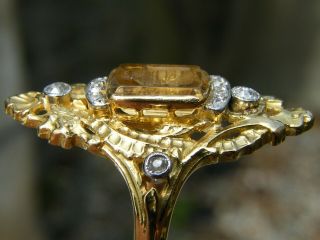 Antique - 18ct Gold/Diamond/Topaz Coat Of Arms Intaglio Marquise Ring - circa 1920 ' s 3