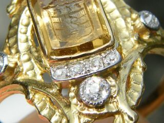 Antique - 18ct Gold/Diamond/Topaz Coat Of Arms Intaglio Marquise Ring - circa 1920 ' s 4