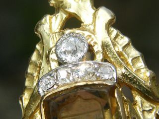 Antique - 18ct Gold/Diamond/Topaz Coat Of Arms Intaglio Marquise Ring - circa 1920 ' s 7