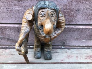 Large Vintage Scandinavian Norwegian Hand Carved Wooden Troll Figure Sveen Unmkd