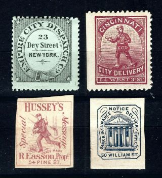 C815 Usa Local Post Private Stamps 1800s Antique Postage Cincinatti Husseys Etc