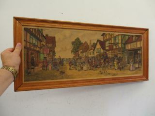 Unusual Old Painting 18th C Village Character Signed