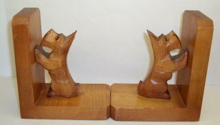 Vintage CARVED WOOD Wooden SCOTTIE DOG Bookends/Trinket Dish/Figure BLACK FOREST 4