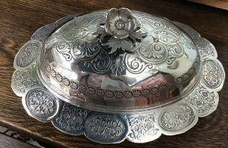 Silver Plate Lidded Serving Dish/ Condiment Dish With Glass Liner