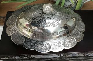 Silver Plate Lidded Serving Dish/ Condiment Dish With Glass Liner 5