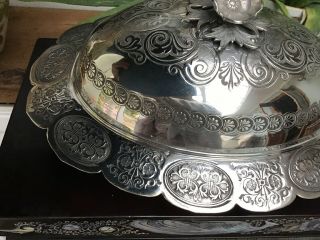 Silver Plate Lidded Serving Dish/ Condiment Dish With Glass Liner 6