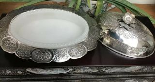 Silver Plate Lidded Serving Dish/ Condiment Dish With Glass Liner 7