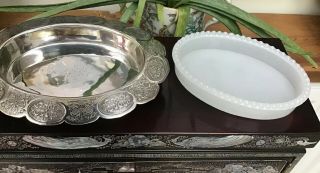 Silver Plate Lidded Serving Dish/ Condiment Dish With Glass Liner 8
