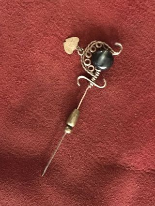 Antique Hat Pin With “hold - On” Clutch And Heart Charm