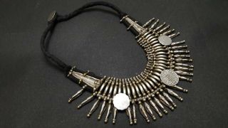 Antique Nepalese Tribal Jewelry Bana Tharu Kanthshri Brass Alloy Silver Necklace