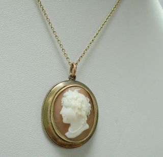 Antique Victorian Gilded Silver & Carved Shell Cameo Pendant,  Chain