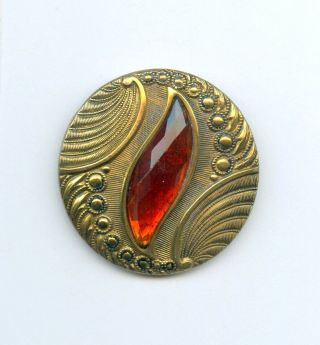 Gorgeous Large Jewel/gay 90 " S Button - - Faceted Orange Jewel - - Border - - 1 5/8 "