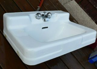 Vintage Crane Cast Iron White Rectangle Bathroom Sink