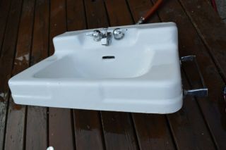 Vintage Crane cast iron white rectangle bathroom Sink 4