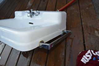 Vintage Crane cast iron white rectangle bathroom Sink 5
