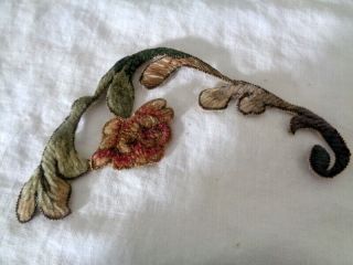 8 1/2 " Hand Embroidered Victorian French Chenille And Metallic Swag & Flower