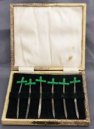 Art Deco 1928 Set Of 6 Sword Cocktail Sticks,  Hallmarked Sterling Silver By R&d