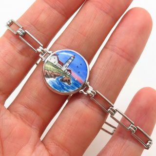 AEF CO Antique Art Deco Sterling Silver Enamel Handcrafted Collectible Bracelet 4