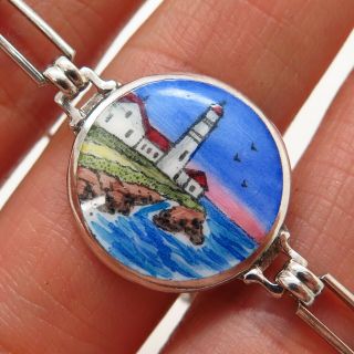 AEF CO Antique Art Deco Sterling Silver Enamel Handcrafted Collectible Bracelet 5