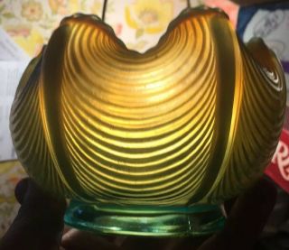 Northwood Drapery Antique Carnival Art Glass Rose Bowl Aqua Opalescent A Beauty