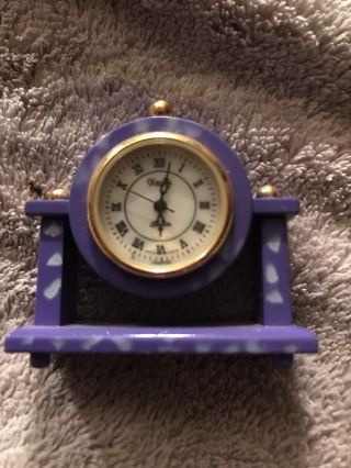 Miniature Xanadu Quartz Purple W/ White Flowers Design Antique Mantle Clock Euc