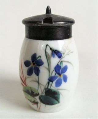 Antique Mt Washington Victorian Opaque Enamel Opal Art Glass Mustard Jar Pot