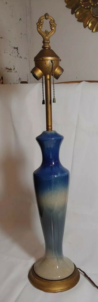 Antique Blue Ceramic Glazed Double Socket Table Lamp 27 And 1/2 In Tall Benjamin