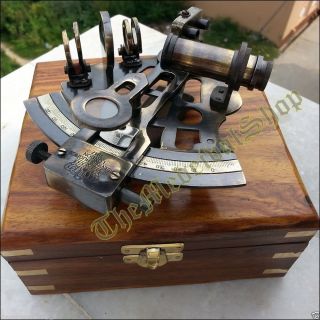 Collectible Nautical Antique German Marine Sextant W/ Wooden Box Handmade Gift
