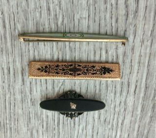 Antique Victorian Bar Pins Set Of 3,  Mixed Materials