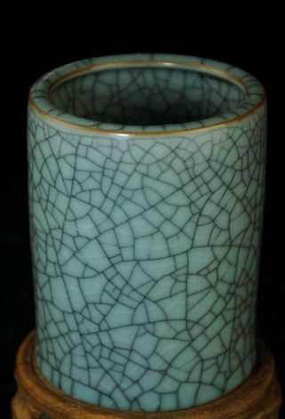 China Old Longquan Celadon Open Porcelain Natural Pattern Brush Pot Ab01e