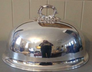 Elkington & Co Antique Silver Plated Meat Dome With Ornate Handle C 1863