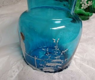 Antique Bohemian Mary Gregory Double Fired Turquoise Vase Little Boy Blown 1870s 8