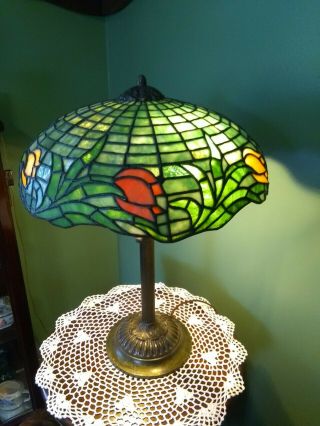 Antique Gorham Leaded Glass Tulip Lamp - Handel Tiffany Arts & Crafts Slag Era