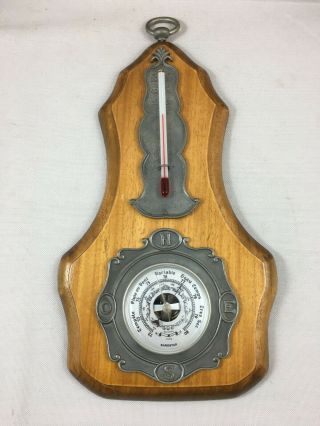 Antique French Wall Barometer Thermometer Pewter & Wood " Etain Du Dauphinois