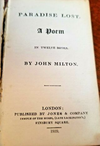 Antique 1829 Paradise Lost A Poem In Twelve Parts Book By John Milton Vol 1