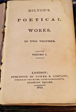 ANTIQUE 1829 PARADISE LOST A POEM IN TWELVE PARTS BOOK by JOHN MILTON Vol 1 2