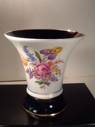 Royal Dux Meissen Style Vase Floral Cobalt Blue 5 1/2 " Tall Marked Czech Antique