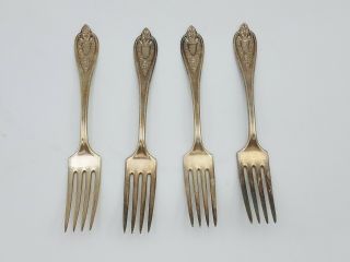 4pc Engraved D Crest Silverplate Fork Set 4 Tine 1847 Rogers Bros 7 - 3/8 Monogram