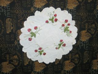 Antique Victorian Art Nouveau Society Silk Tablecloth Hand Embroider Strawberry 2