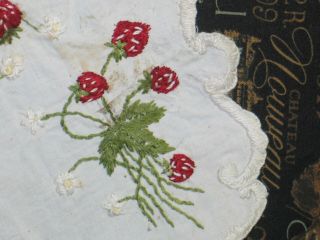 Antique Victorian Art Nouveau Society Silk Tablecloth Hand Embroider Strawberry 3