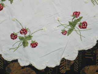 Antique Victorian Art Nouveau Society Silk Tablecloth Hand Embroider Strawberry 4