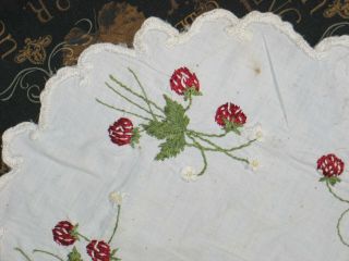 Antique Victorian Art Nouveau Society Silk Tablecloth Hand Embroider Strawberry 5