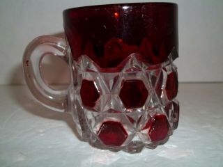 Antique Eapg Bryce Bros Red Hexagon Block Ruby Stained Glass Gem Mug 1880s 3.  2 "